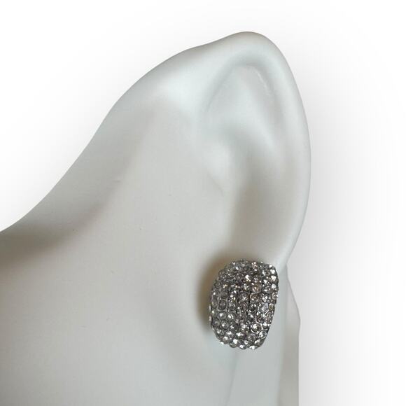 Vintage Rhinestone Pave Huggie Earrings - Picture 7 of 7